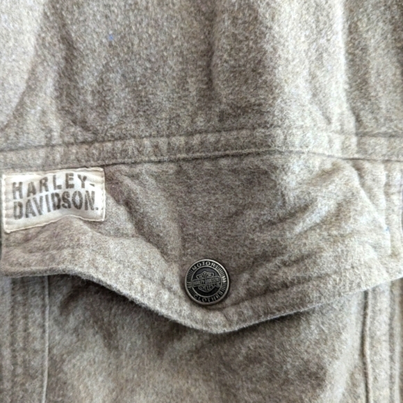 Harley Davidson Tan 100% Cotton Fleece Metal Snap Button Down Medium Tall Beige - Picture 5 of 8